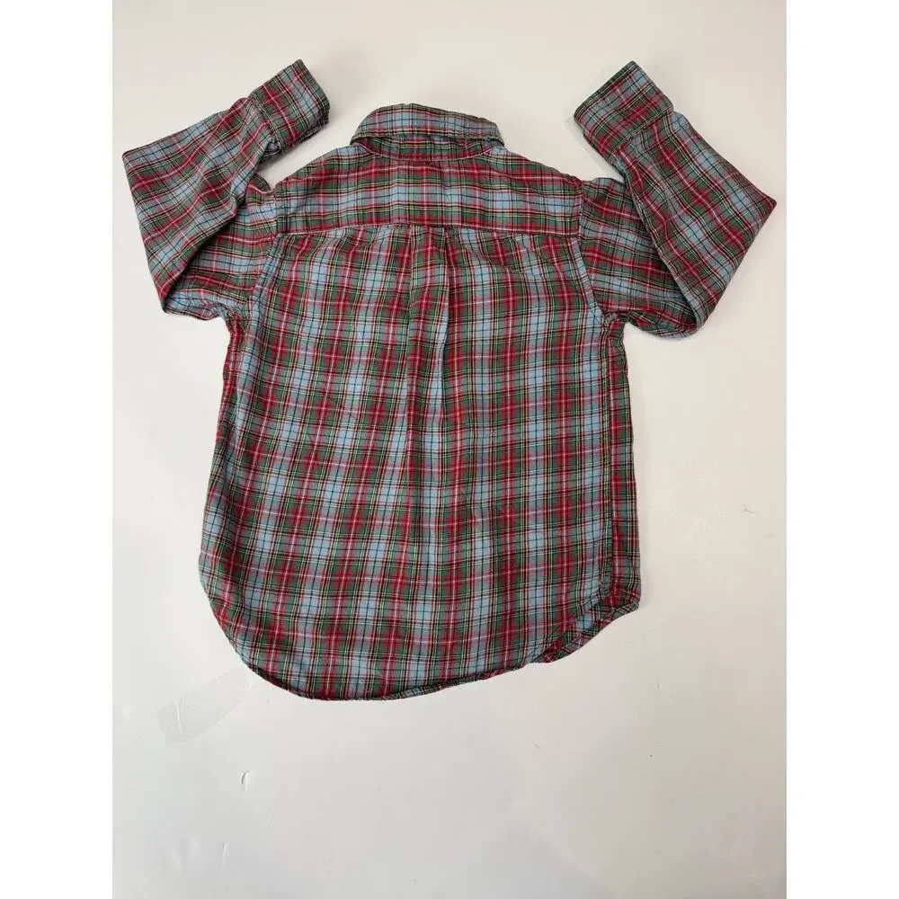 Ralph Lauren Boys 3T Plaid Button Down Shirt Blue Red Pony Logo Preppy Classic